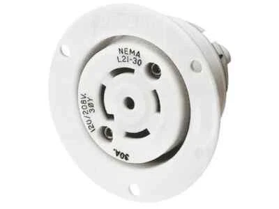 Bryant Locking Flanged Receptacle 30A 120/208V L21-30R White (72130ER) - Image 1 of 2