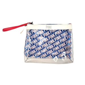 Victorias Secret PINK Makeup Cosmetic Bag NWT Red White Blue Clear Patriotic USA - Picture 1 of 12