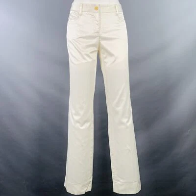 DOLCE & GABBANA Size 6 White Cotton Blend Twill Flat Front Straight Casual Pants - Image 1 of 4