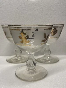 Vintage Libbey - 3er Set - mattierte Blattgold Champagner herzliche Sherbet Gläser - Bild 1 von 6