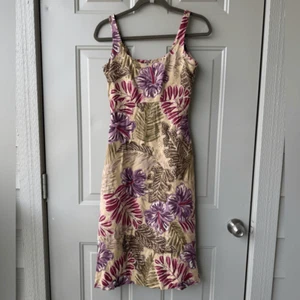 Vintage Tommy Bahama Damen tropisches Blumenmuster 100 % Seide Etuikleid gold lila Gr. 2 - Bild 1 von 7