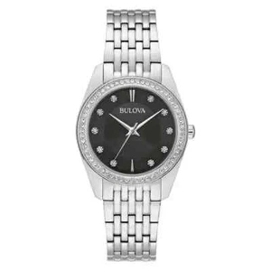 Bulova 96L317 Classic Crystal Stainless Steel Quartz Ladies Watch / NEW WITH TAG - Picture 1 of 11