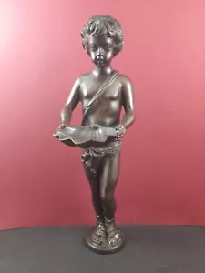 Statue Bronze Figur Brunnenskulptur JUNGE MIT MUSCHEL SCHALE 20.JHD - Bild 1 von 11
