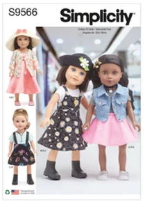 New Simplicity Pattern 9566 18" Doll Clothes Skirt Jean Vest Jacket Hat - Picture 1 of 2