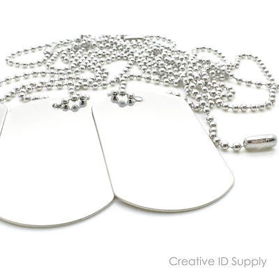 25pcs BLANK DOG TAG STAINLESS STEEL MILITARY SPEC WITH 25pcs 30" S/S NECKLACES - Image 1 of 3