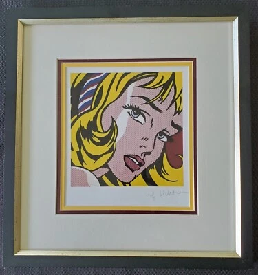 Roy Lichtenstein Signed Girl With Ribbon Print Plate 15x16 Framed + Matted - Image 1 of 4