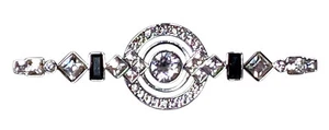 Signed Swarovski Crystal Bar Pin / Brooch Art Deco Style White & Black , Silver - Picture 1 of 9