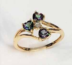 14K Yellow Gold 0.90 ctw Mystic Topaz and White Topaz Ring Size 7 - Picture 1 of 5