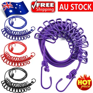 Portable Travel Camping Clothesline Washing Clothes Line Rope w/ 12 Clips Peg AF - Picture 1 of 17