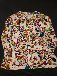 De Colección Años 80 100% Seda L/XL Talla 3 Seda Solar Estampado Abstracto Botones Cintura Elástica - Imagen 1 de 4