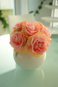 Rosenstrauss Seidenblumen Rosen Rosa 6 Stk. Deko Hochzeit Tisch Neu - Bild 1 von 3