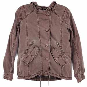 American Eagle Military Utility Jacket Brown Mauve Distressed Hooded Women's XS - Picture 1 of 9