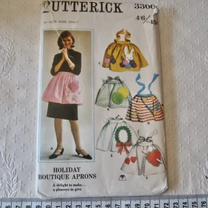 Butterick 3306 Uncut Sewing Pattern Holiday Aprons 1960s Gifts Kitchen Pockets - Picture 1 of 5