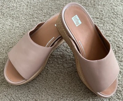 FitFlop Mujer Eloise Envoltura de Corcho Cuero Cuña Slides 9 Beige Foto 1 de 4