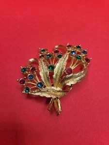 Vintage Red-Blue-Green Rhinestone Floral Spray Brooch Pin - Picture 1 of 8