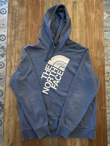 The North Face Hoodie Mens Blue Large Logo Sweatshirt Pull Over Cotton Blend - Picture 1 of 7