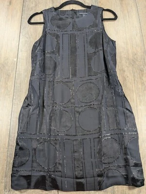Banana Republic Silk Dress Womens 2 Petite Black Geometric Sleeveless Sheath - Image 1 of 4