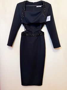 $288 Sz Small SHO by Tadashi Shoji Womens Black Cutout Sequin Long Sleeve Dress - Picture 1 of 10