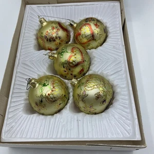 Juego de 5 corazones vintage de adornos navideños europeos de vidrio de mercurio dorado - Imagen 1 de 7