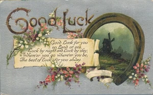 Postal Good Luck for You Always Herradura con Molino de Viento 1909 - Imagen 1 de 2