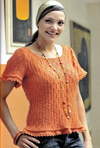 KNITTING PATTERN SWEATER 32-42" SHORT-SLEEVED PICOT-EDGE EASY 4PLY SKM M8A - Picture 1 of 1