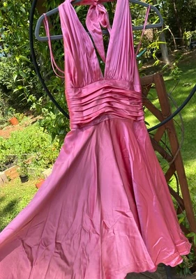 Vtg Y2K DINA Bar-El Dress Womens Sz 4 100% Silk  Pink Halter Babydoll Fairy Glam - Image 1 of 4