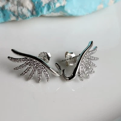 Brincos de prata esterlina 925 asas de anjo safira branca 7/8 pol. pedra preciosa - Imagem 1 de 4