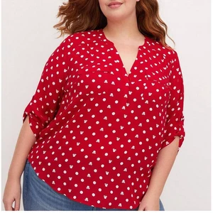 Torrid 2 (2X) Disney Minnie Mouse Polka Dot Georgette Harper Red Blouse Shirt  - Bild 1 von 3