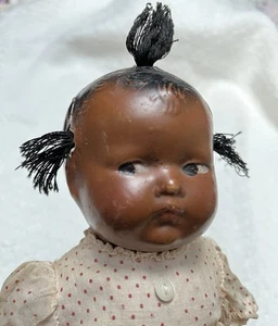 Vintage 9” African-American composite doll w/vtg Dress, Socks, And Tie Booties - Picture 1 of 24