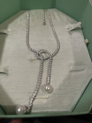 Swarovski Matrix Y Necklace, Mixed Cuts, White, Rhodium Plated - Image 1 of 3