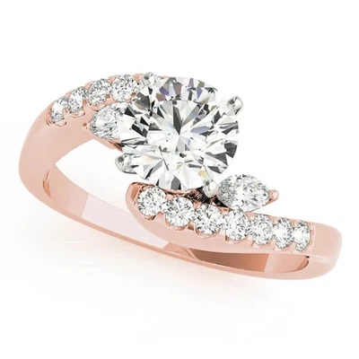 Lab-Created 1.45 Ct Round Cut White Diamond Engagement Ring 14K Rose Gold Finish - Image 1 of 3