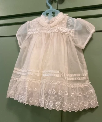 1950s 2 Pc Baptism Christening Keepsake Baby Dress Organdy Lace 3-6 Mo. EX - Image 1 of 4