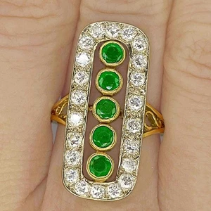 1920s Art Deco Colombian Emerald Diamond 18K Gold Ring - Picture 1 of 8