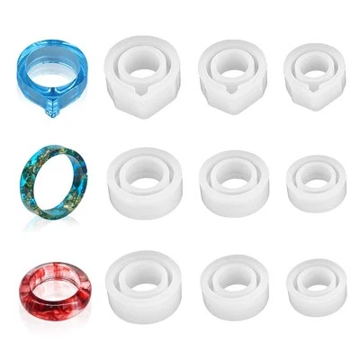 9 Pezzi Stampi Per Anelli In Resin Silicone,Fusione Gioielli In Silicone R - Immagine 1 di 4
