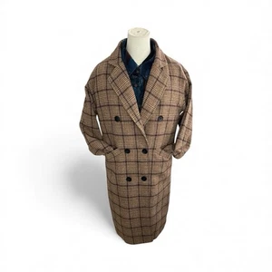 Cappotto Plaid Lana Pea Elegante Dentellato Doppiopetto Ufficio Lavoro Lungo Trench Tg M - Foto 1 di 9