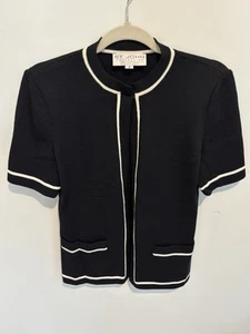 Cardigan Vintage Collezione St. John By Marie Grigio Nero Bianco Aperto Frontale 2 - Foto 1 di 8