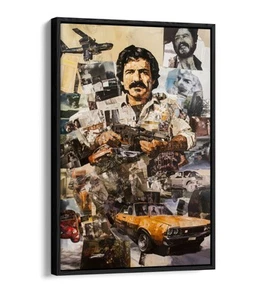 COLLAGE RIVISTA PABLO ESCOBAR - STAMPA ARTE DA PARETE SU TELA EFFETTO GALLEGGIANTE INCORNICIATA - Foto 1 di 12