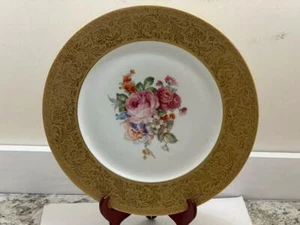 Limoges France Union Gold Encrusted Floral Center 10 7/8" Plate - Picture 1 of 11