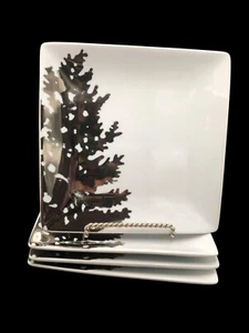 Set Of 4 West Elm Silver & White Ceramic Appetizer/Salad Plates 6" Square Modern - Picture 1 of 11