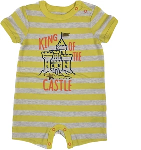 Pagliaccetto intero Cat & Jack bambino giallo manica corta cotone righe castello 3-6 MO - Foto 1 di 2