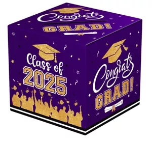 Graduation Card Box 2025 - Congrats Grad Card Boxes Holder, Purple and Gold Clas - Picture 1 of 14