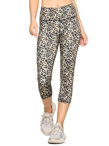 Women's Active Cheetah Animal Print Workout Capri Leggings, Black Tan - Picture 1 of 5