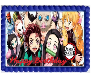 Anime Edible Cake Topper Demon Slay Manga Japanese Birthday Image Frosting Sheet - Picture 1 of 2