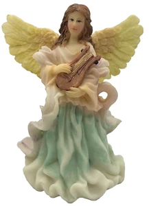 New Cute, Gorgeous & Elegant Multicolor 4” x 3 .5” Angel Figurine with Lyre - Picture 1 of 7