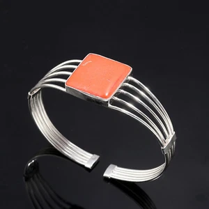 Red Coral Handmade Sterling Silver 925 Handmade Jewelry Bangle For Women - Picture 1 of 2