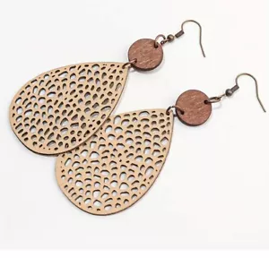 Boho Ohrringe goldene Bronzefarbe mit Holz Neu in Verpackung - Bild 1 von 5