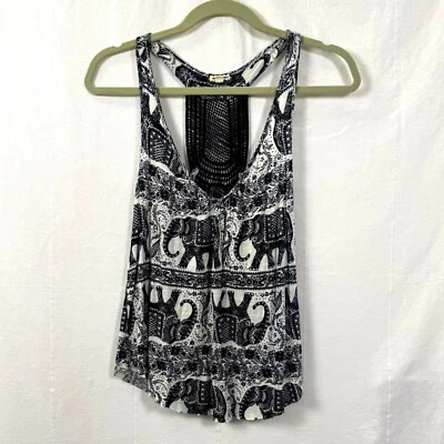 Camiseta sin mangas de sombra de ojos para mujer talla S azul marino/blanco estampado de elefante crochet espalda deportiva boho Foto 1 de 4