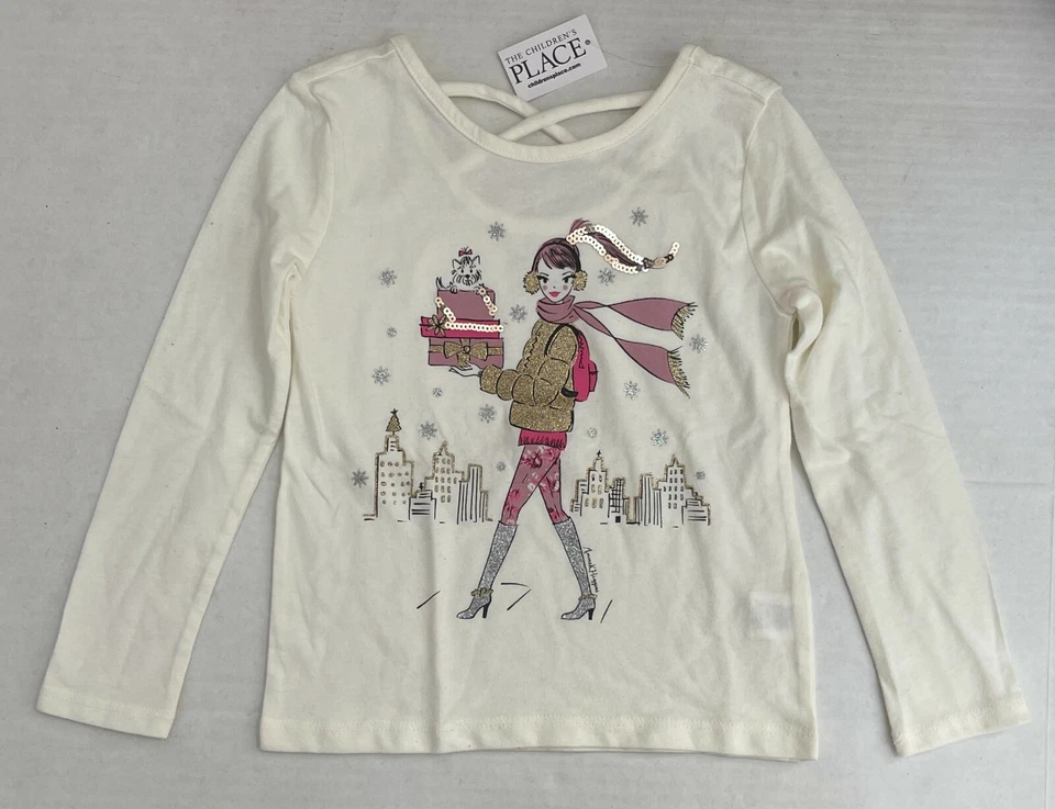 Camisa TCP Niñas Espalda Cruzada Ligera Brillo Manga Larga, Marfil, XS(4), NUEVA CON ETIQUETAS Foto 1 de 2