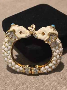 rare Gorgeous Kenneth Jay Lane double elephant head bracelet milk. - Picture 1 of 8