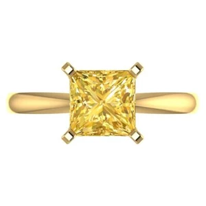 2Ct Princess Simulated Yellow Diamond Solitaire Engagement Ring, 14K Yellow Gold - Picture 1 of 11